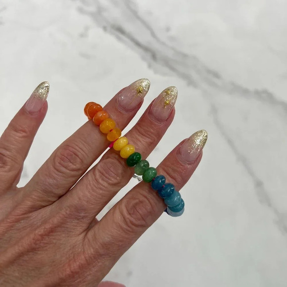 Rainbow Jade Gemstone Bracelet Silver Plated Clasp - Picture 6 of 7